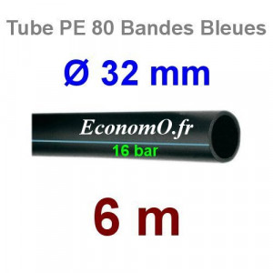 Tube PE 80 Bande Bleue Ø 32 mm PN16 - 6 mètres Ø int. 24,8 mm SDR 9 - EconomO.fr