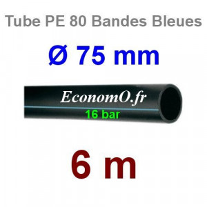 Tube PE 80 Bande Bleue Ø 75 mm PN16 - 6 mètres Ø int. 58,2 mm SDR 9 - EconomO.fr