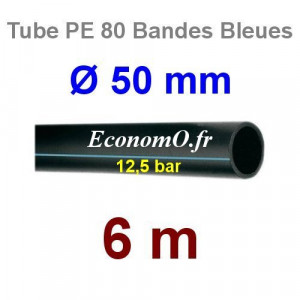 Tube PE 80 Bande Bleue Ø 50 mm PN12,5 - 6 mètres Ø int. 40,8 mm SDR 11 - EconomO.fr