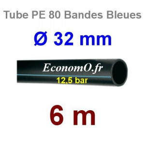 Tube PE 80 Bande Bleue Ø 32 mm PN12,5 - 6 mètres Ø int. 26 mm SDR 11 - EconomO.fr