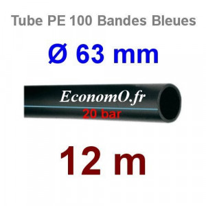 Tube PE 100 Bande Bleue Ø 63 mm PN20 - 12 mètres Ø int. 48,8 mm SDR 9 - EconomO.fr