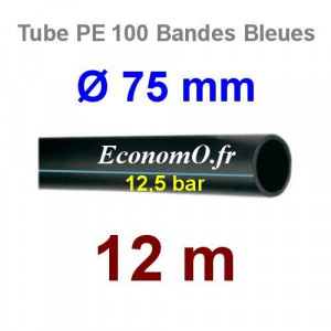 Tube PE 100 Bande Bleue Ø 75 mm PN12,5 - 12 mètres Ø int. 63,8 mm SDR 13,6 - EconomO.fr