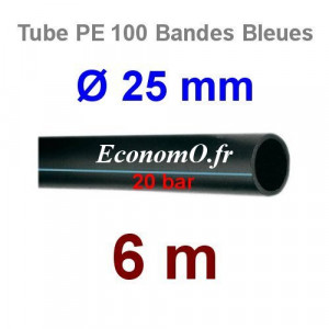 Tube PE 100 Bande Bleue Ø 25 mm PN20 - 6 mètres Ø int. 19 mm SDR 9 - EconomO.fr