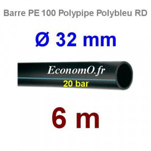 Tube PE 100 Polypipe Bande Bleue Ø 32 mm PN20 - 6 mètres Ø int. 24,8 mm SDR 9 - EconomO.fr