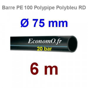 Tube PE 100 Polypipe Bande Bleue Ø 75 mm PN20 - 6 mètres Ø int. 58,2 mm SDR 9 - EconomO.fr