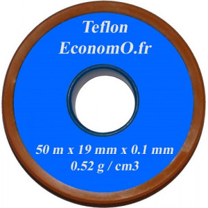 Ruban de Téflon 19 mm de Largeur 0,1 mm d'épaisseur 50 m de long - EconomO.fr