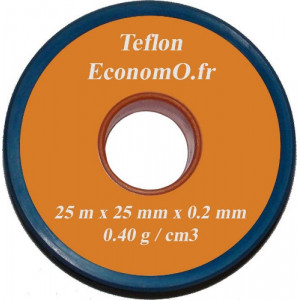 Ruban de Téflon 25 mm de Largeur 0,2 mm d'épaisseur 25 m de long - EconomO.fr
