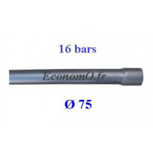 Tuyau PVC Pression à Coller D75 mm PN 16 bars Eau Potable ou Evacuation Prémanchonné en Barre de 6 mètres - EconomO.fr